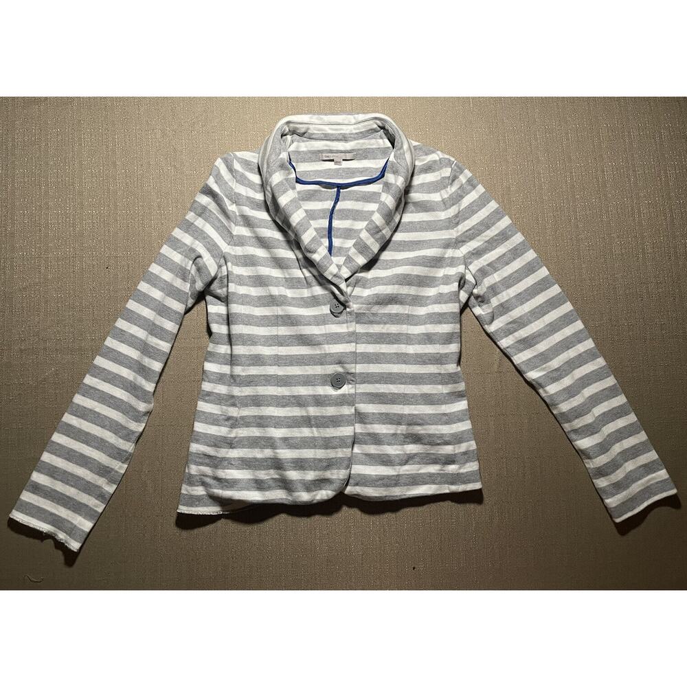 GAP Vintage Women’s Medium M 100% Cotton Cardigan Sweater Grey White Striped